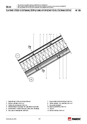 SS 04 Šlaitinio stogo su bituminių čerpių danga ir difuzine plėvele šiltinimo detalė