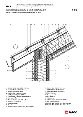 KKs-01 Hoone puitkarkass-seina ja kaldkatuslae räästa soojustamise detail hingava katusekattega