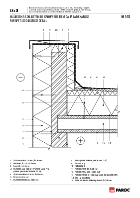 LKs-01 Müürseina soojustamine krohvisüsteemiga ja lamekatuse parapeti soojustuse detail lamekatuse parapeti soojustuse detail