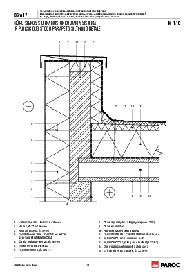 SSm 17 Mūro sienos šiltinamos tinkuojama sistema ir plokščiojo stogo parapeto šiltinimo detalė