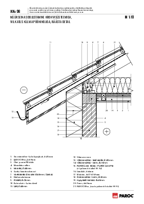 KKs-08 Müürseina soojustamine krohvisüsteemiga, viilkatus külma pööninguga, räästa detail