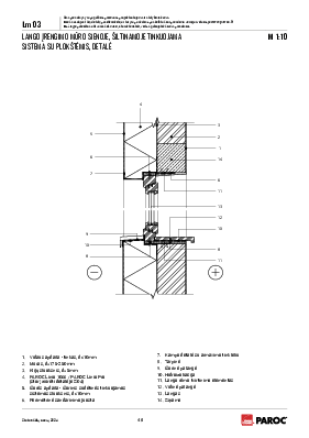 Lm 03 Lango įrengimo mūro sienoje, šiltinamoje tinkuojama sistema su plokštėmis, detalė