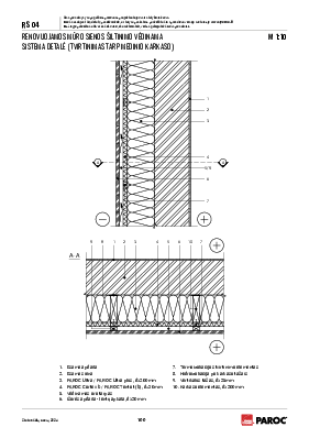 RS 04 Renovuojamos mūro sienos šiltinimo vėdinama sistema detalė (tvirtinimas tarp medinio karkaso)