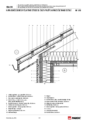 SSm 04 Karkasinės sienos ir šlaitinio stogo su šalta palėpe karnizo šiltinimo detalė