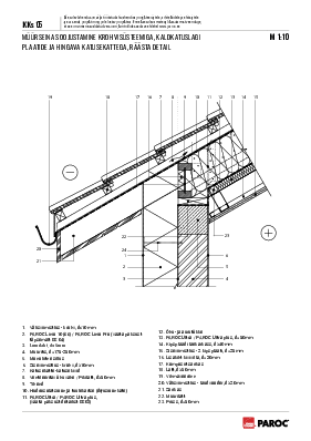 KKs-05 Müürseina soojustamine krohvisüsteemiga, kaldkatuslagi kaldkatuslagi plaatide ja hingava katusekattega, räästa detail